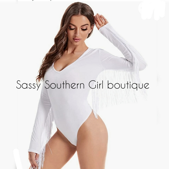 ⭐🆕 Fringe Boho western white fringe bodysuit - Picture 6 of 10